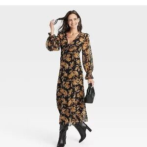 Brand new - Women's Long Sleeve Sheer Maxi Dress - Floral M